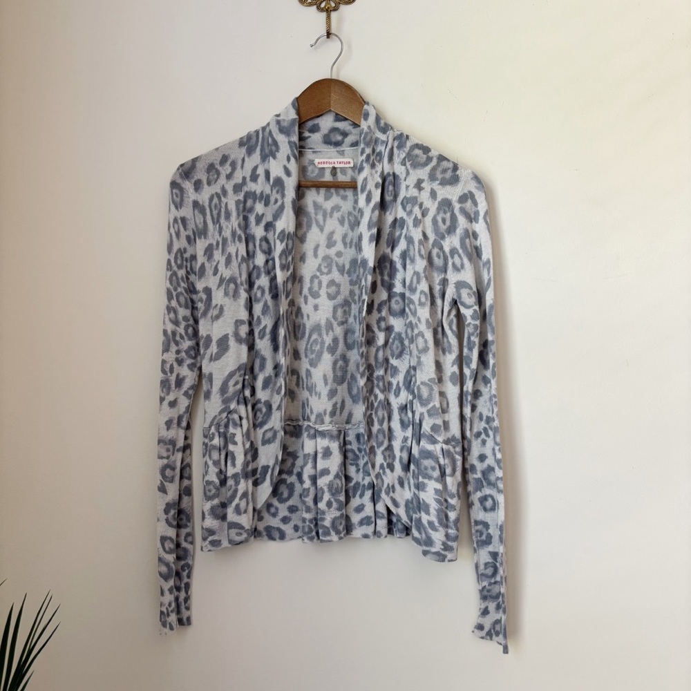 Rebecca Taylor Grey Leopard Print Cardigan Sweater Small